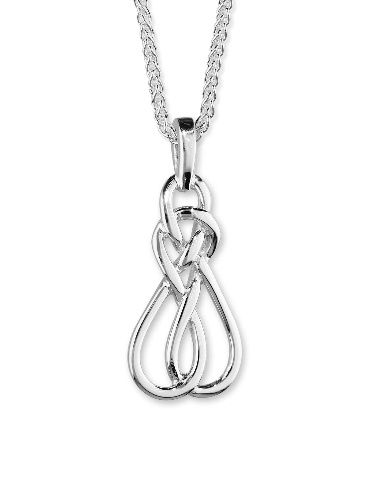 ORTAK 925 Sterling Silver Handmade Pendant Necklace, Celtic Knots, Infinity Twining Design, High Polished, Scottish Fine Jewellery, Made In Orkney, Scotland