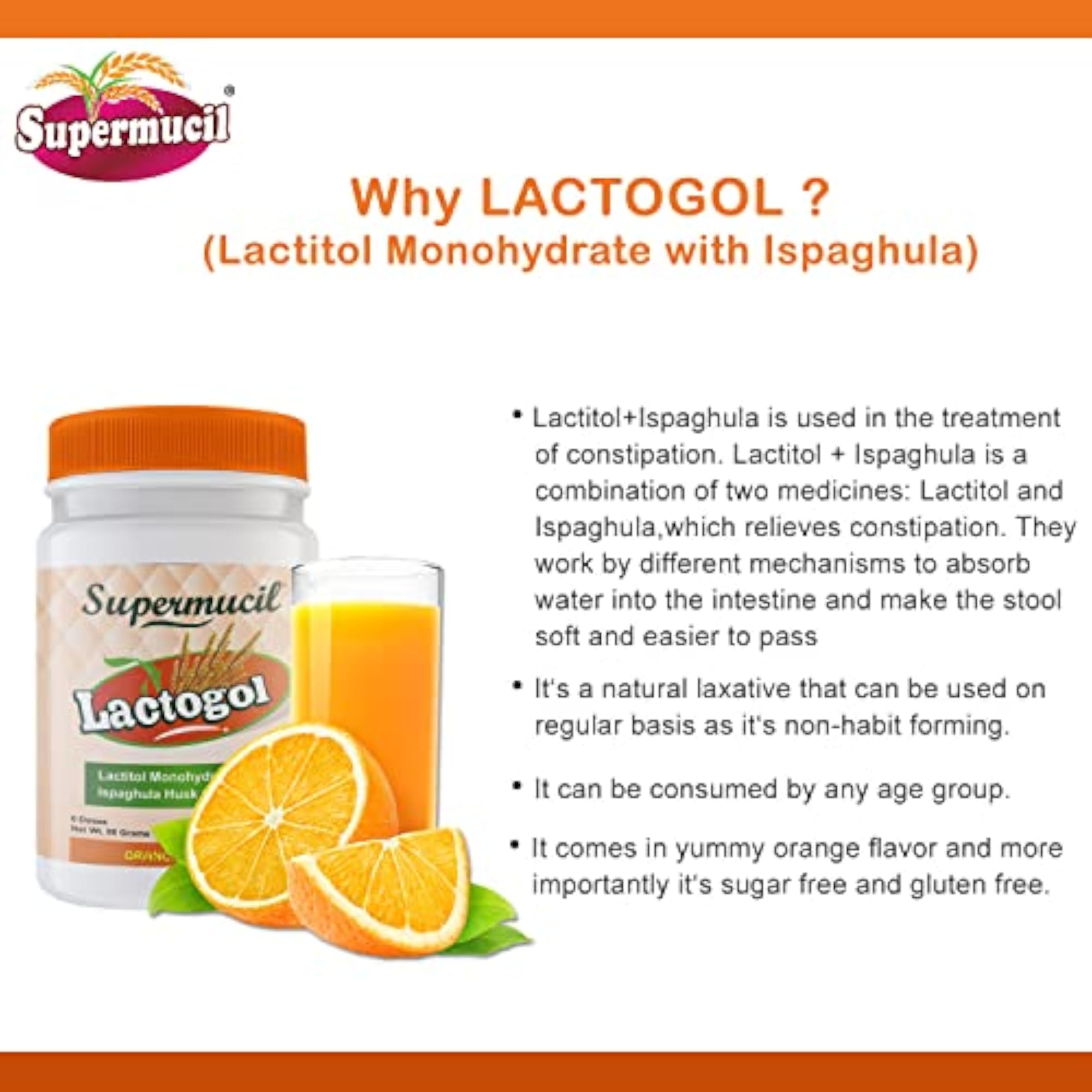SUPERMUCIL - LactoGol: Lactitol Monohydrate with Isabgol - 270 Gms