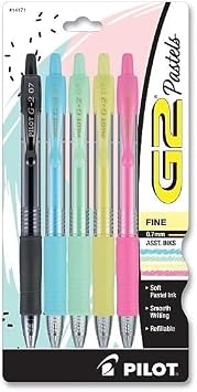 Pilot G2 Pastel Gel Pen, Retractable, Fine 0.7 Mm, Assorted Pastel Ink and Barrel Colors, 5/Pack