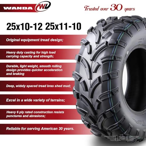 Image of WANDA UTV ATV Tires (2) 25x10-12 & (4) 25x11-10 6PR P373 Lit Mud 6 Wheelers | Lite-Mud Series All Terrain Hybrid Agil & Versatile