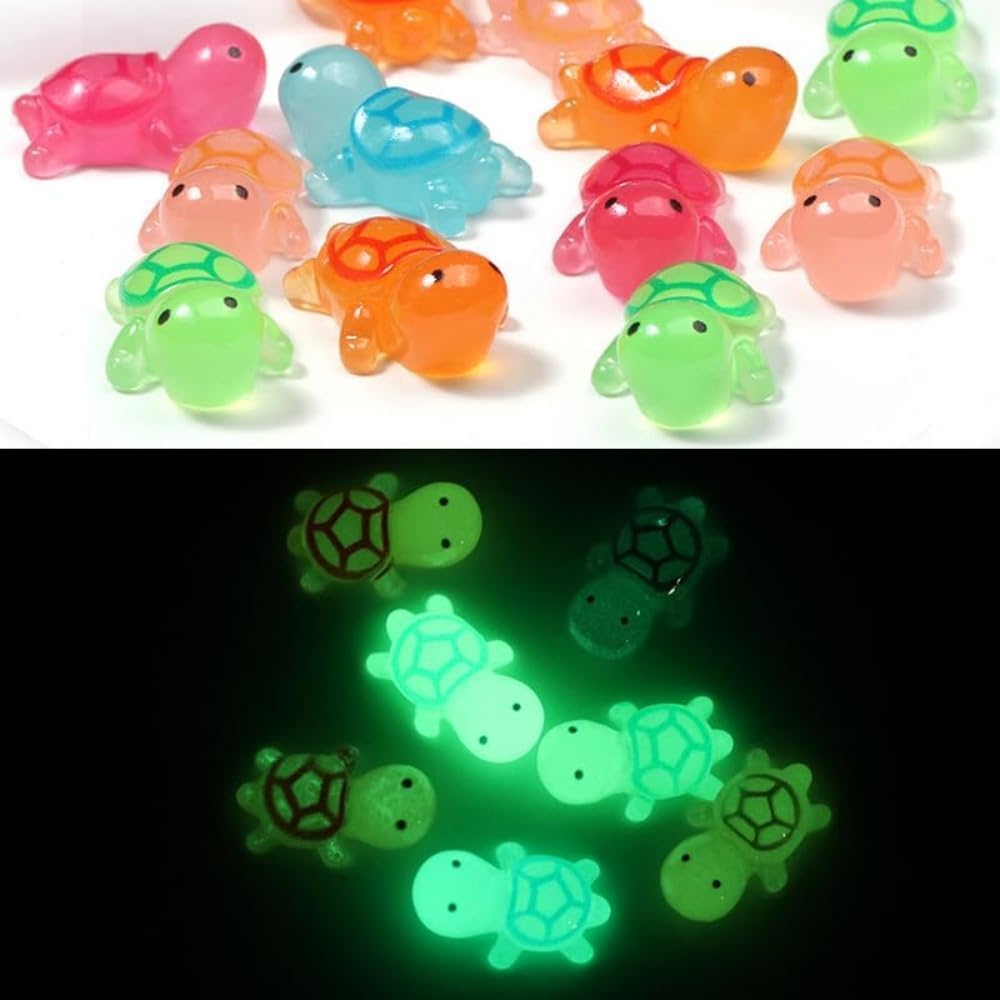 Zhhuoc 5Pcs Luminous Mini Resin Turtles Sea Turtles Figurines Glow in The Dark