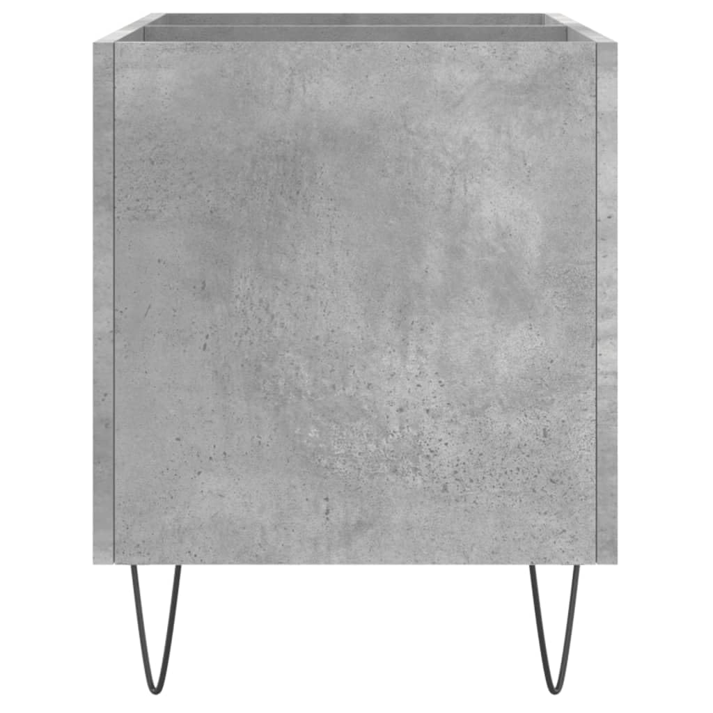Betonowa szara szafka panelowa 74,5 x 38 x 48 cm, wykonana z materiału drewnopochodnego z żelaznymi nogami, przestronna i stabilna, do winylu, płyt LP, z miejscem do przechowywania