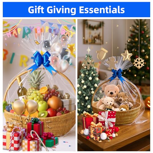 Image of Homrelaxy 20 Pcs 24 inchx30 inch Cellophane Bags for Gift Basket Wrap With Bows