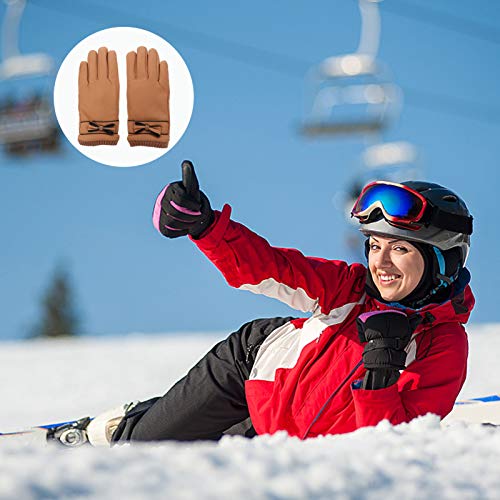 ABOOFAN Luvas de Couro Femininas de Inverno Com Luvas à Prova de Vento de Nó de Arco Luvas de Dedo C