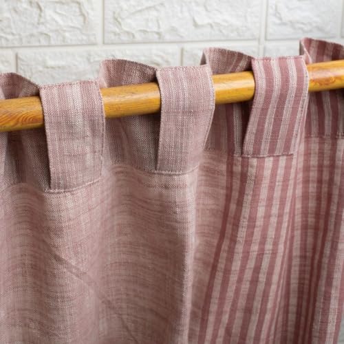 Image of Peepul Tree Pure Cotton Curtain Set of 2 Handwoven and 1 Printed Curtain | Dusty Pink and Off-White | 7 Feet | Set of 3 | Royal Courtyards Collection