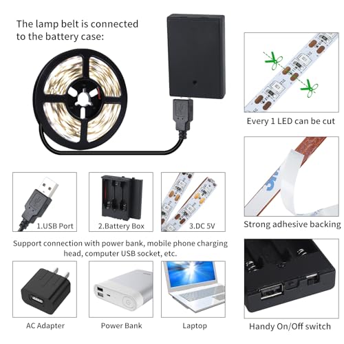 20 pies Cinta LED Blanca con Control y USB con Batería miniatura 4