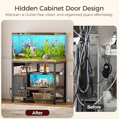 MAHANCRIS 40-50 Gallon Fish Tank Stand, Aquarium Stand with Power Outlet and Storage Cabinet, Heavy Duty Tank Stand Suitable for Turtle Tank, Reptile Terrarium, for Home Office, Rustic Brown FTHR50E01