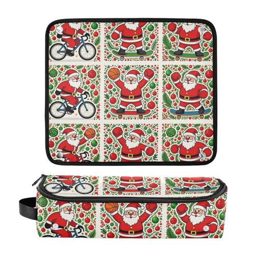 Bolsa de viaje para herramientas de cabello y tapete resistente al calor con cremallera impermeable, organizador para planchas, rizadores, secadores con diseño deportivo de Santa Claus miniatura 3