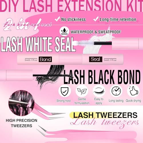 Image of FANXITON DIY Lash Extension Kit 40D D Individual Lashes Lash Clusters Kit Cluster Lashes Lash Bond and Seal and Lash Tweezers for Lash Clusters Kit DIY at Home