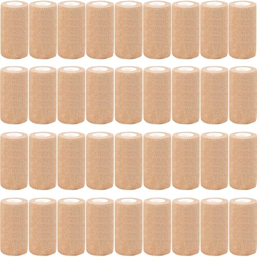 Image of AZEN 36 Pack Self Adhesive Bandage Wrap, 4 inch X 5 Yards Elastic Cohesive Bandage Wrap, Skin Color Athletic Tape, Ankle Tape, Tattoo Grip Tape Wrap, Vet Wrap