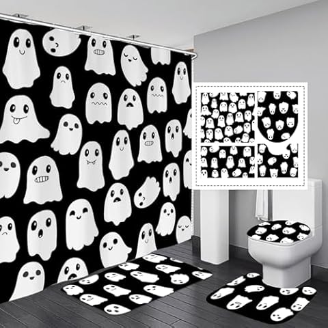 Mocsicka Halloween Shower Curtain Set with Rugs Cover