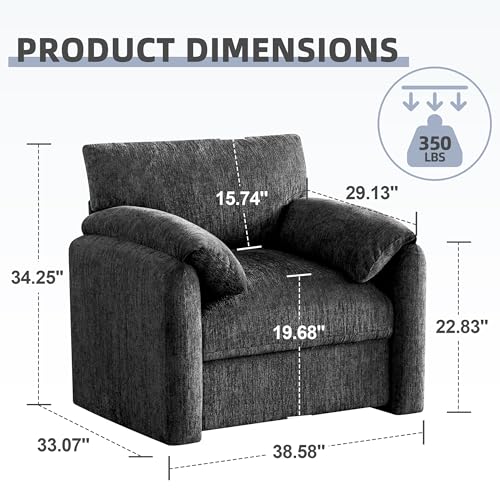 Image of Howjoe Chenille Oversized Armchair, 38.6' inch Wide Accent Chairs for Living Room & Bedroom Modern Lounge Chair, Upholstered Mid-Century Reading Chair (Darkgray, 1 Pack)