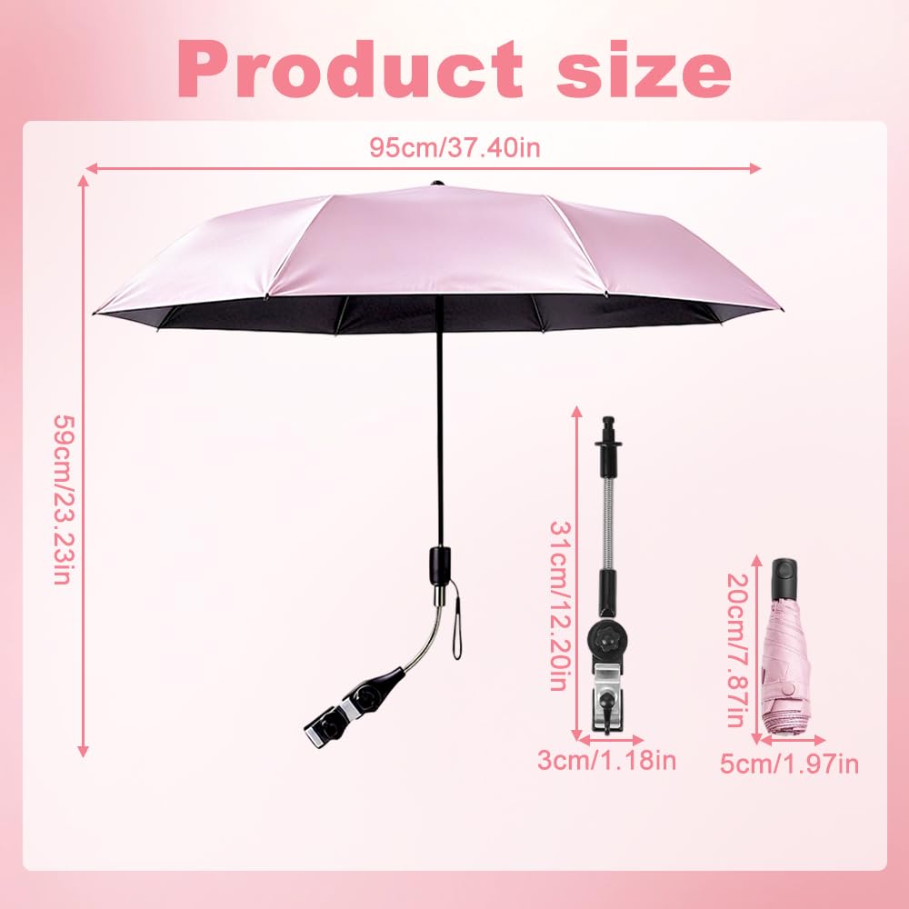 Foreverup Sonnenschirm für Kinderwagen UV Schut, Kinderwagen Sonnenschirm 360° Flexibler, Sonnenschirm Buggy Kinderwagen, 96 cm Durchmesser, Schützt effektiv vor Sonnenlicht und Regen, Rosa