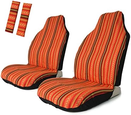 Copap 4pc Universal Orange Stripe Colorful Front Seat Cover Baja Bucket with Seat-Belt Pad Protect for Car, SUV & Truck (2 seat Covers+2 seat Belt Covers)