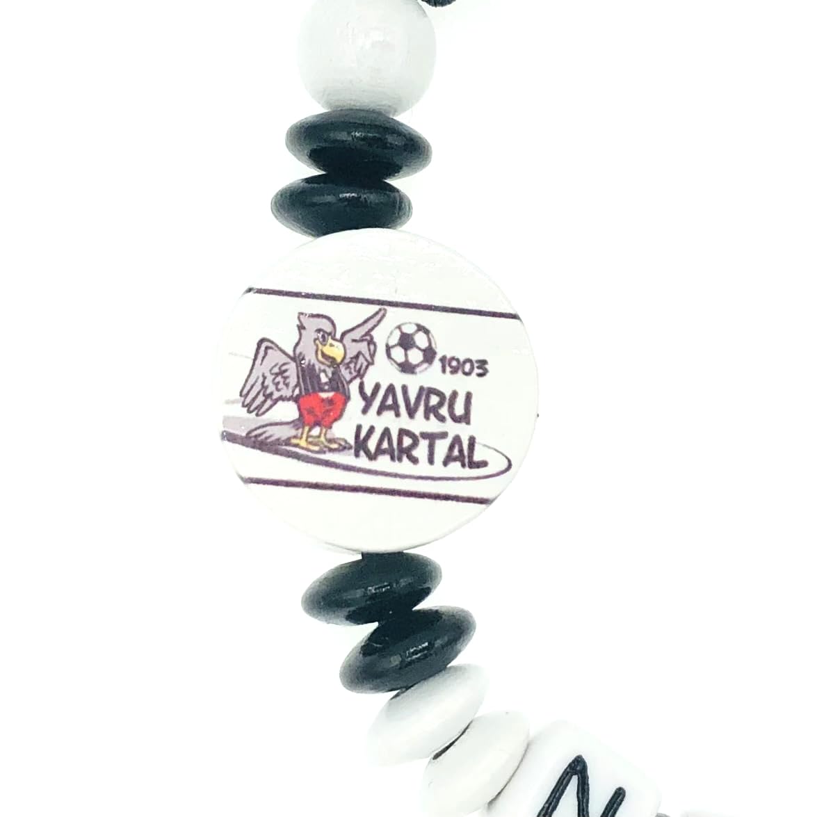 Set Nuckelkette + Kinderwagenkette mit Namen " für BESIKTAS fan - YAVRU KARTAL - FUßBALL " Schwarz Weiß/Baby/Unisex/Personalisiert/HANDMADE