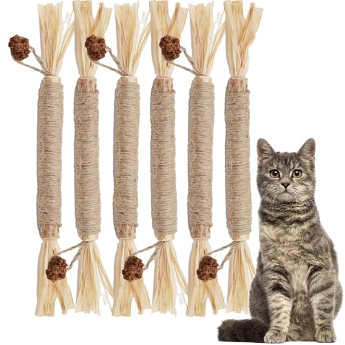 Leoezx Silvervine Sticks for Cats (6 Pcs),Natural Catnip Sticks,Cats Chew Dental Treat,Cats Toy Wand Interactive, Catnip Toys,Teething Toys for Kittens, timber
