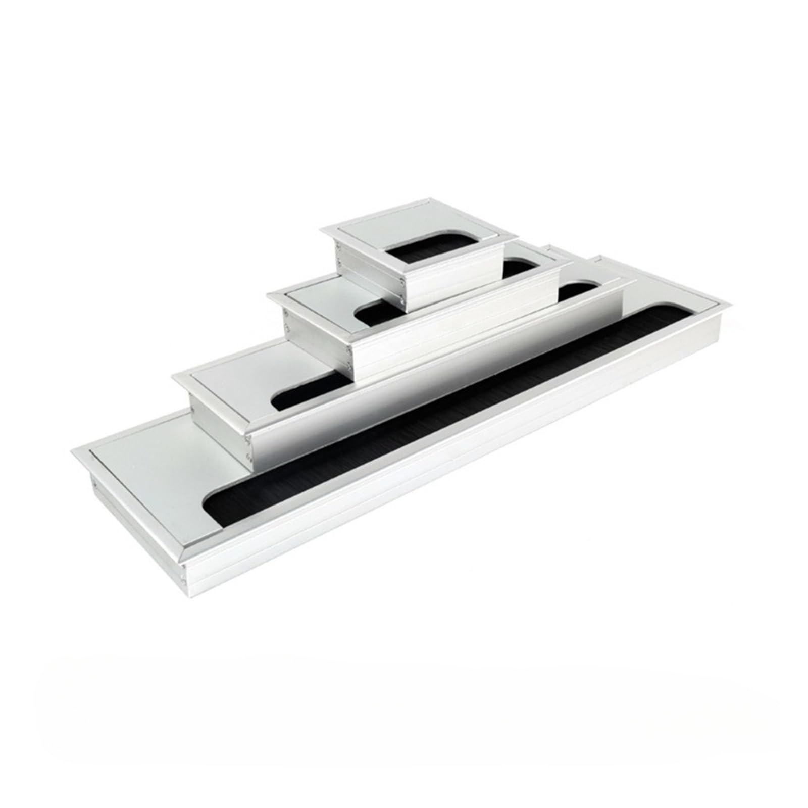 Cable cuadrado de aleación de aluminio para escritorio con cepillo negro, 1 funda de puerto de cable a presión para mesa de ordenador, cubierta de agujeros de gestión de cables (plata 100 x 400 mm)