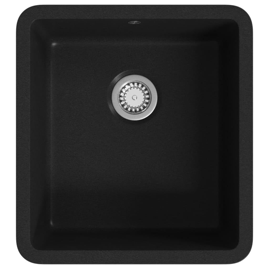 Fregadero De Cocina De Granito Con Un Seno Profundo, 80% Cuarzo y 20% Resina, Resistente y Fácil De Limpiar, kitchen sink, Fregadero Bajo Encimera, Apto Para Cocinas y Lavaderos, Negro, 420x460x310 mm