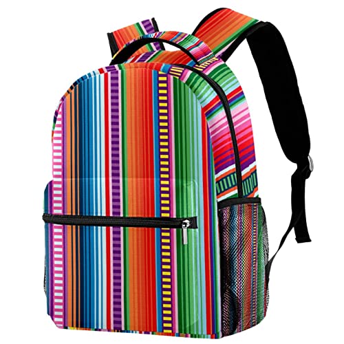 Sac à dos voyage bohème à rayures pour campus avec porte-bouteille