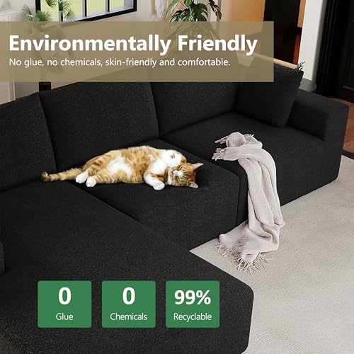 Image of Bean Bag Chairs for Adults Floor Gaming Bean Bag Chair Memory Foam BeanBag Chair Bean Bag Sofa (Black, 108 inch+Left Chaise)