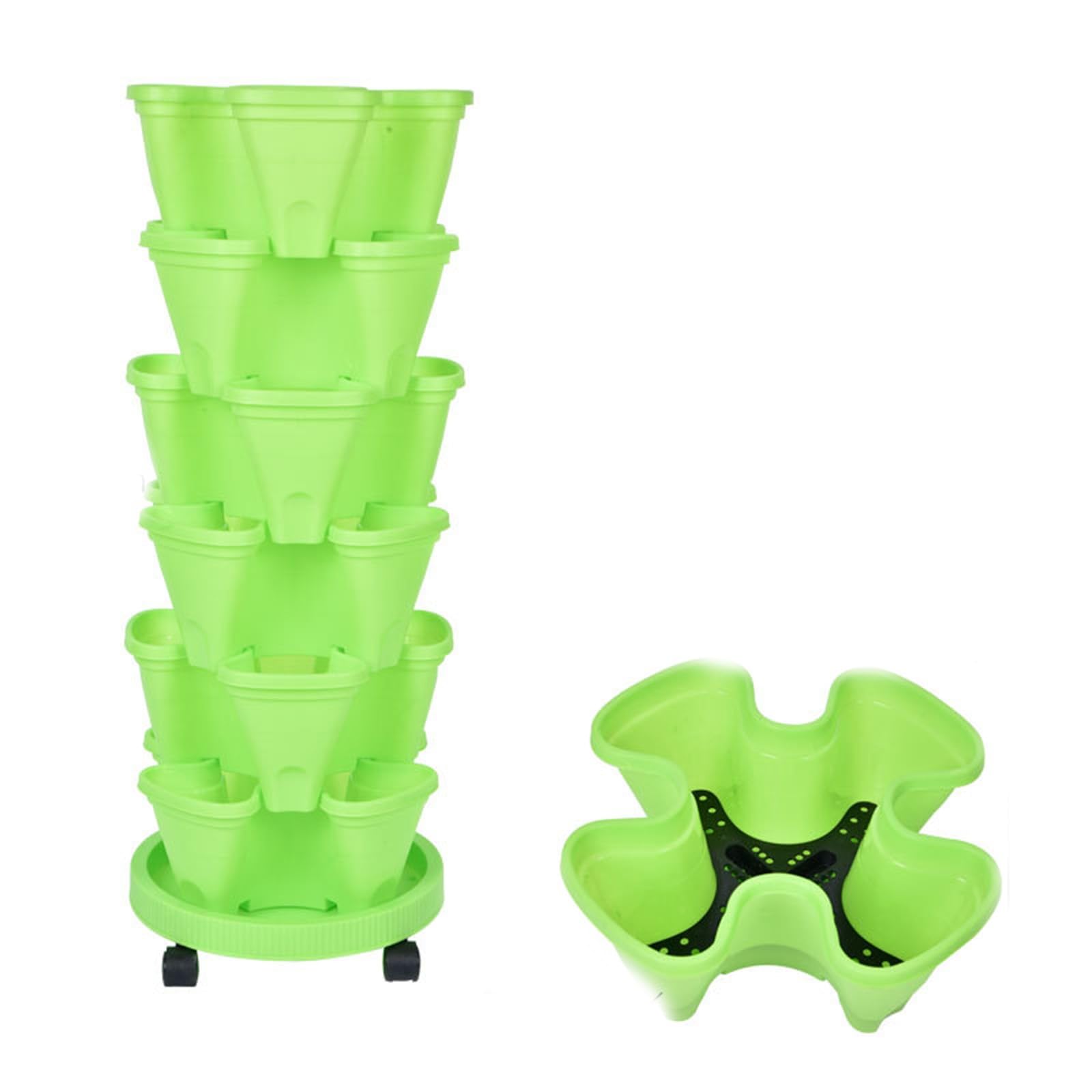 Sohodoo Vertical Planter 6 Tier Stackable Planters Garden Tower Planters Strawberry Herb Flower with Removable Wheels(B)