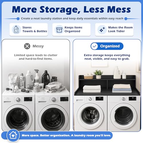Image of Royxen Laundry Countertop with Storage Universal Fit, Washer and Dryer Countertop with Shelf, Laundry Room Storage, 2-Tier Shelf (Black)