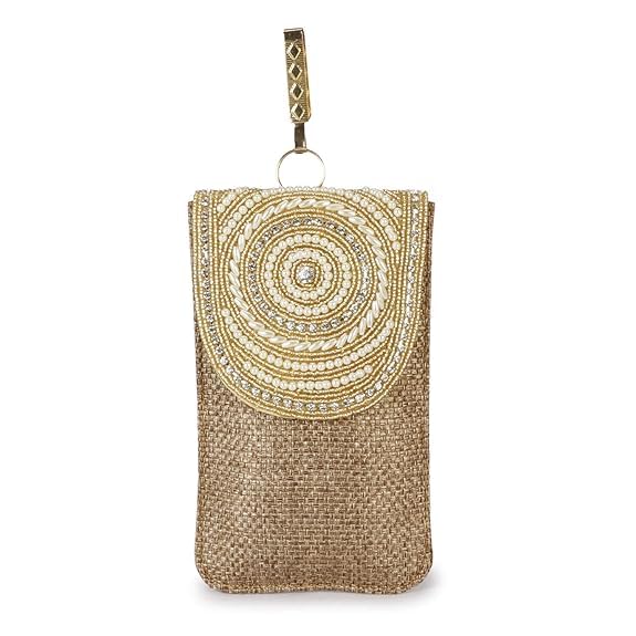 aiz bridal accessories Handcrafted Clutch Mobile Pouch for Women | Handicraft Collection Women's Mobile Pouch Cover Wristlet | Parties,Diwali Gifts for All Ocassion| Compact Purse for Phone Cover ( Red)-picture-19