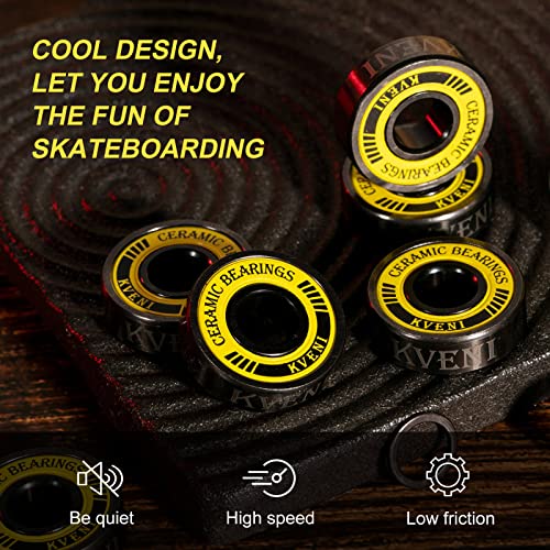 Premium Skateboard Bearings, 608Rs Longboard Bearing Black Ceramic Balls - Titanium Coated - Precision Fast Spin Abec Bearings With Washers And Spacers (Pack Of 8) #TOP3