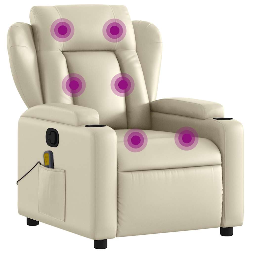 vidaXL Fauteuil de Massage Inclinable, Chaise de Relaxation avec Dossier et Repose-Pied Réglables, Siège Électrique de Salon, Moderne, Crème Similicuir