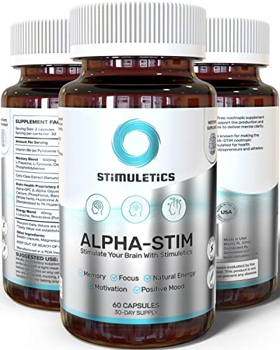 Stimuletics Nootropic Brain Booster Supplement - Alpha-Stim Focus and Energy Supplements, Nootropics, Alpha GPC & Brain Vitamins Supports Memory, Positive Mood and Mental Performance, 60 Capsules