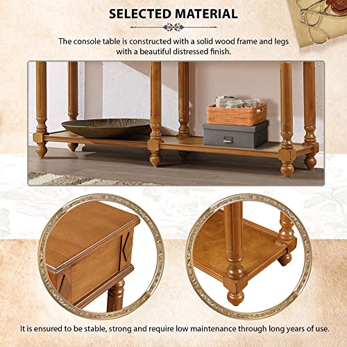 Royard Oaktree Console Table Retro 58" Long Entryway Table With 2 Drawers And Storage Shelf Wood Entry Sofa Side Table For Living Room Kitchen Dining Room,Brown #TOP5