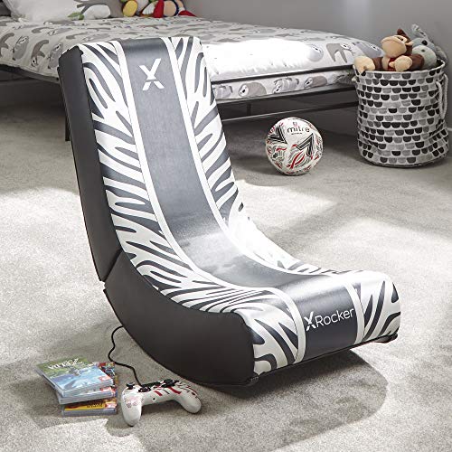 X-Rocker Video Rocker Kids Gaming Chair Foldable Floor Rocker for Kids and Juniors, Low Folding Rocking Seat, Rocking Chair for Gaming, Console Gaming Chair for Kids - Animal Edition - Zebra