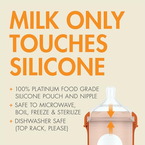 Image of Boon Nursh Silicone Pouch Baby Bottles - Speckle - 4 Oz - 3 Count | 100% Food-Safe Silicone, Made Without BPA Or PVC, Slow Flow, Air-Free Feeding, Helps Reduce Colic Symptoms, Dishwasher Safe