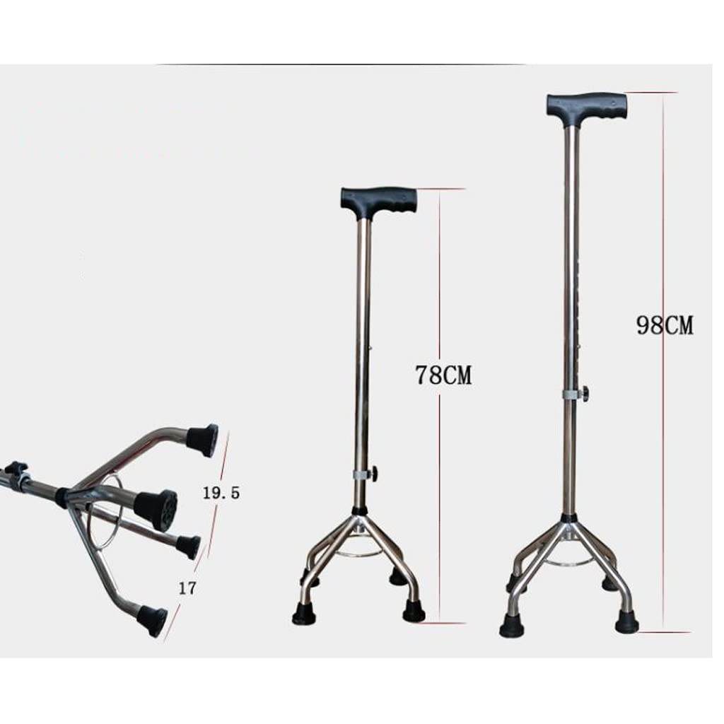 Bastón de Cuatro Patas de Acero Inoxidable Reforzado para Personas Mayores, Antideslizante, Ajustable y telescópico.