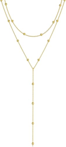 MBW Collar Lariat para Mujer a la Moda, Collar de Cadena de Plata Fina Chapada en Oro de 14k, Collares en Y Largos, Simples, con Perlas, Circunita