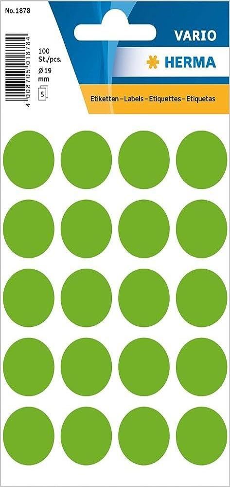 Herma Multi-Purpose Circular Labels, 8 mm diameter Paper (Pack of 540) 19 mm rund Papier, 100 Stück, grün grün/matt