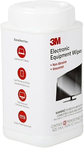 Miniatura 6 de 3M Toallitas de limpieza para equipos electrónicos, 1 capa, 5.5 x 6.75, sin perfume, blanco, 80bote