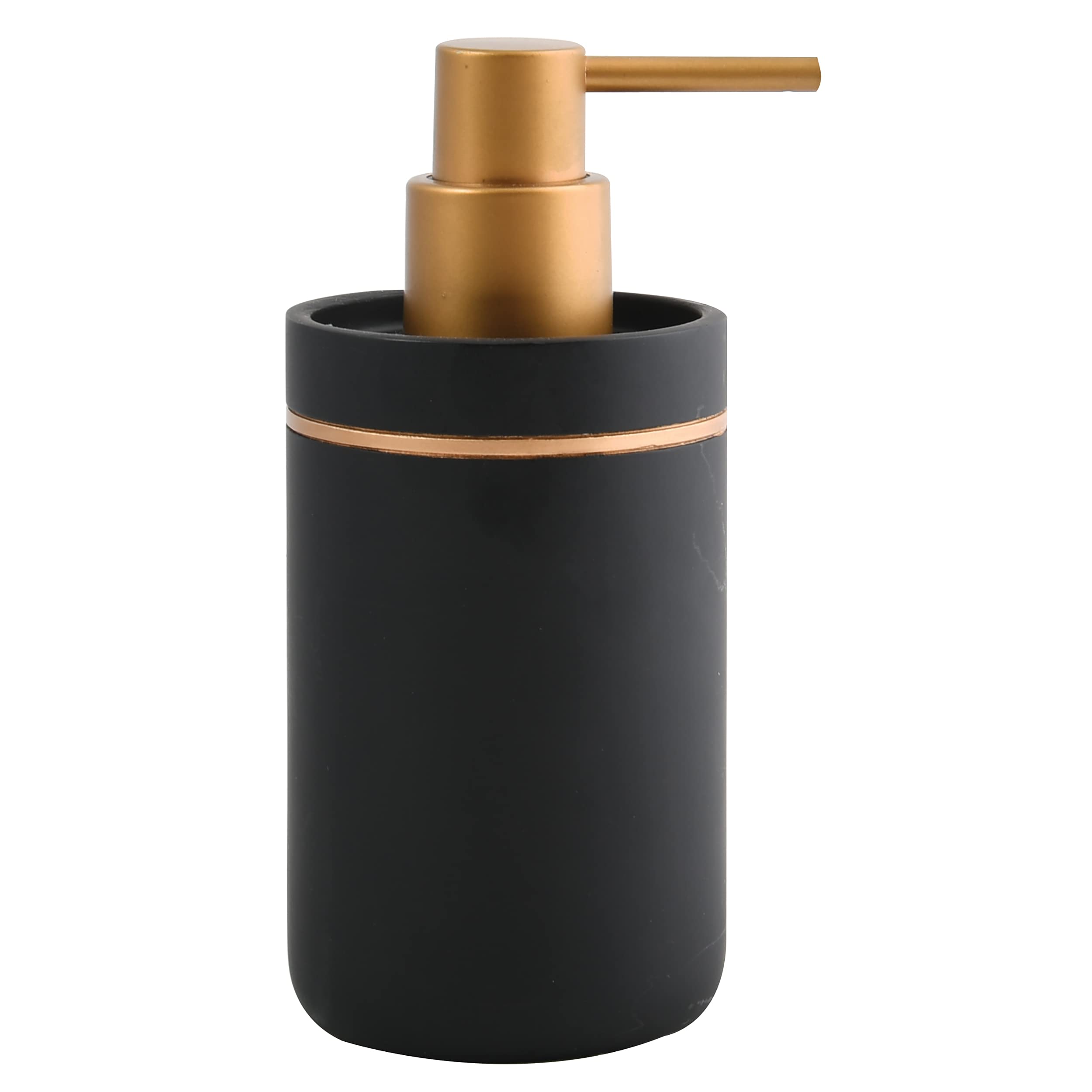 Spirella Bly Soap Dispenser with Pump Liquid Soap Dispenser Polyresin 300 ml Long Lasting and Robust Matt Black Gold