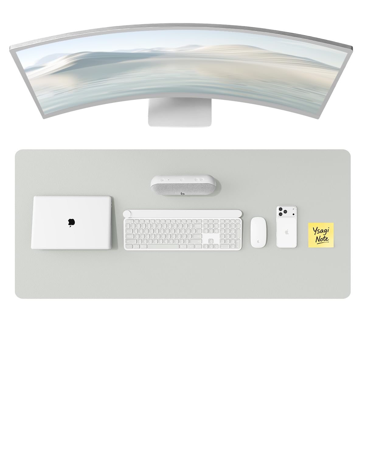 YSAGi Light Grey Desk Protector Mat 47" x 17" | Protects Your Desk with PU Leather - main product image