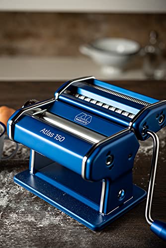 Marcato Atlas 150 Pasta Machine, Made In Italy, Includes Cutter, Hand Crank, And Instructions, Blue #TOP2