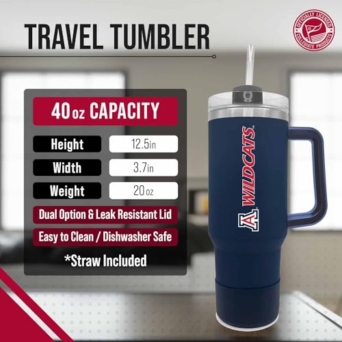 Image of Campus Colors College & University 40 oz Travel Tumbler With Handle - Dual Option Lid With Straw - Vacuum Insulated Stainless Steel (Alabama Crimson Tide - Crimson)