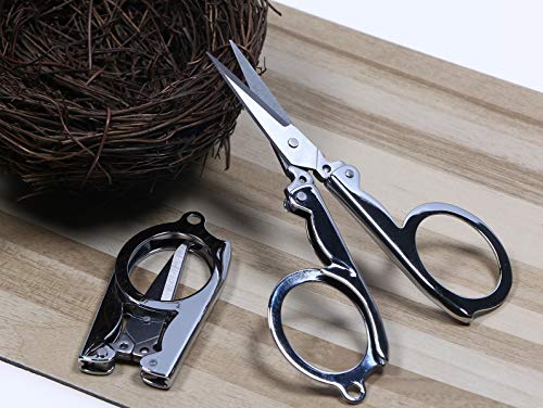 Shapenty Stainless Steel Folding Portable Travel Scissors Small Foldable Paper String Craft Shred Scissors, 2 Pack