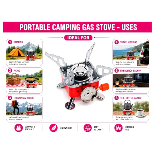 Image of Butane Fuel Camping Stove with Foldable Burner, 225g, for Outdoor Cooking (stove + 3 butane gas)