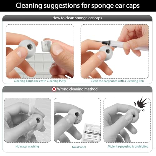 Image of Vsagie 4 Pairs Extra Small Memory Foam Ear Tips for AirPods Pro 1st & 2nd Gen, No Silicone Eartips Pain, Better Noise Cancellation, Replacement Buds with 3 in 1 Cleaner Kit, Fit in Charging Case,Black