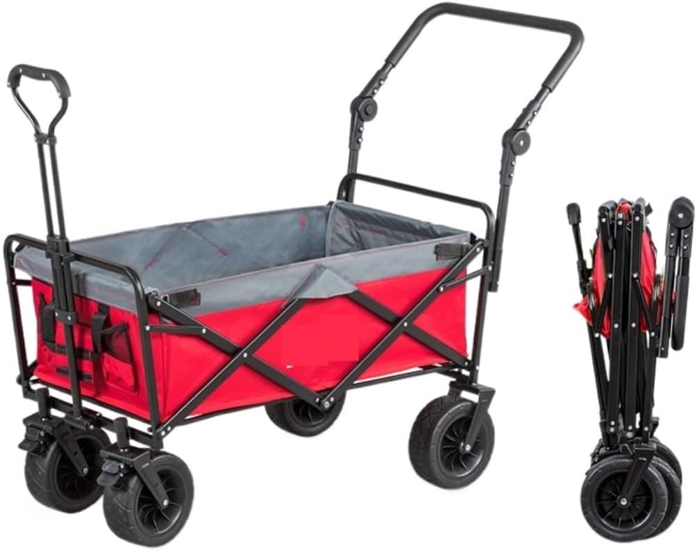 Portable Camping Cart,Outdoor Folding Camping Cart with Garden Utility Transporter Portable Camping Trolley for Beach Fishing and Festivals (Rosso)