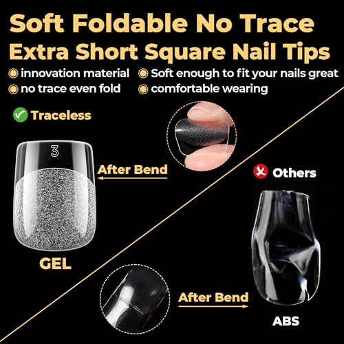 Image of UNA GELLA Extra Short Square Nail Tips 240 Pcs - Pre-Etched Soft Full Gel Nail Tips Square Press on Nails, Clear Acrylic Fake Nails for Extension - DIY Salon at Home, 12 Sizes Included