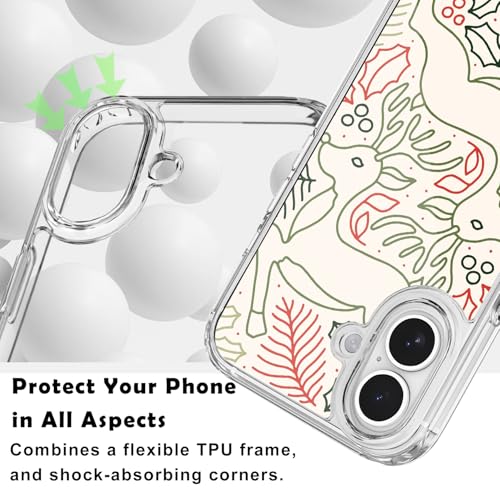Coque iPhone 16 Plus Noël transparente avec motif cerf beige d'hiver