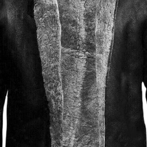 Men's Classic Vintage Motorcycle Sherpa Leather Jacket Winter Warm Thicken Overcoat Fur Collar Fuzzy Leather Coat3