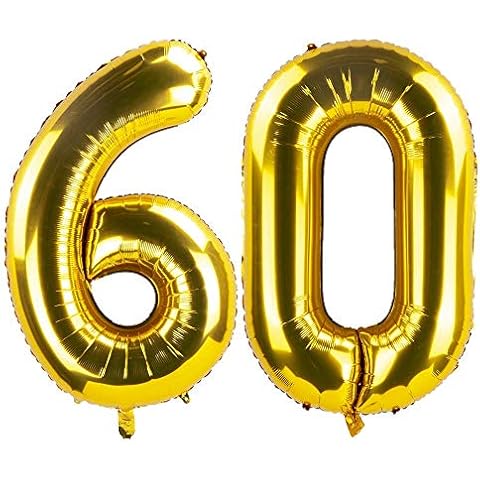 GAKA FAVOR 40 Inch Gold 60th Birthday Number Balloons 60 Foil Mylar Balloon for Anniversary Party Decoration Cover