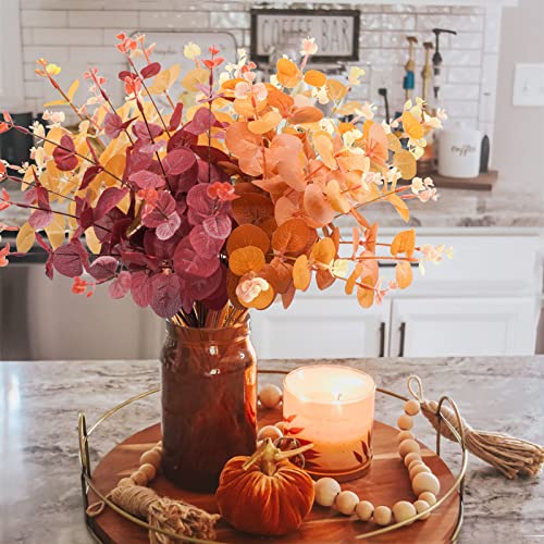 Phliofd 36Pcs Artificial Flowers 12.7In Fake Fall Eucalyptus Leaves Stems Plants For Home Kitchen Wedding Outdoor Office Fireplace Thanksgiving Decor Orange Red Yellow #TOP5
